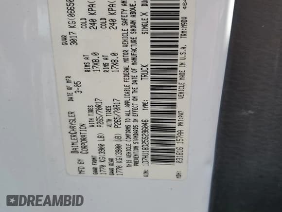 ✅ 2005 Dodge 1500 SLT • VIN: 1D7HU18D25S296046 • Лот: 70008024. Опубликован ранее на Copart с пробегом Не указан. Бесплатный доступ к архиву аукционных продаж из США и подробный отчёт об истории автомобиля на DreamBid. Изображение 12.