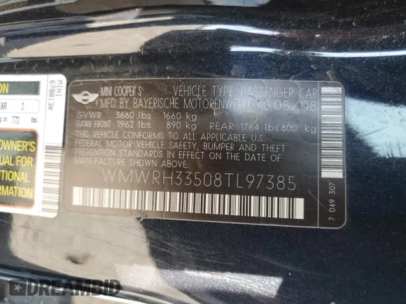 ✅ 2008 MINI Convertible S • VIN: WMWRH33508TL97385 • Lot: 45588455. Listed on Copart with 79,434 mi. Free auction sales archive from the USA and detailed vehicle history report at DreamBid. Image 12.