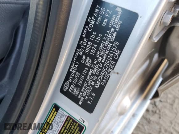 2008 Hyundai Accent GLS z VIN KMHCN46C28U241579, wystawiony jako Copart lot #76627124 z przebiegiem 104 305 mil mil oraz Szkoda całkowita • Salvage title. Historia ofert i sprzedaży dostępna na DreamBid. Obrazek 15.