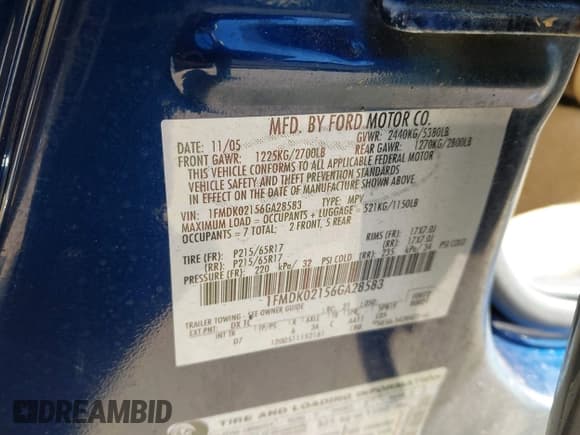 ✅ 2006 Ford Freestyle SEL • VIN: 1FMDK02156GA28583 • Лот: 43598676. Опубликован ранее на IAAI с пробегом Не указан. Бесплатный доступ к архиву аукционных продаж из США и подробный отчёт об истории автомобиля на DreamBid. Изображение 9.