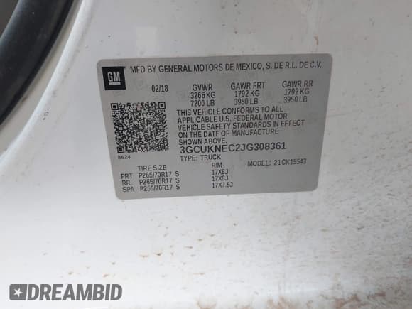 ✅ 2018 Chevrolet Silverado 1500 Work Truck • VIN: 3GCUKNEC2JG308361 • Lot: 41741803. Listed on IAAI with 121,793 mi. Free auction sales archive from the USA and detailed vehicle history report at DreamBid. Image 9.