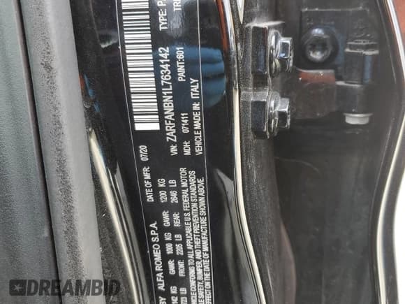 ✅ 2020 Alfa Romeo Giulia Ti Sport • VIN: ZARFANBN1L7634142 • Лот: 53271025. Опубликован ранее на Copart с пробегом 53 196 миль. Бесплатный доступ к архиву аукционных продаж из США и подробный отчёт об истории автомобиля на DreamBid. Изображение 12.