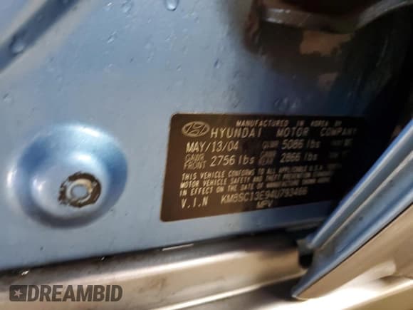 ✅ 2004 Hyundai Santa Fe GLS • VIN: KM8SC13E94U793466 • Lot: 50137425. Listed on Copart with 240,888 mi. Free auction sales archive from the USA and detailed vehicle history report at DreamBid. Image 12.