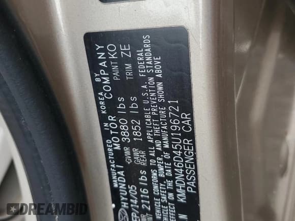 ✅ 2005 Hyundai Elantra GLS • VIN: KMHDN46D45U196721 • Lot: 63421435. Wystawiony na Copart z przebiegiem 86 634 mil. Bezpłatny archiwum sprzedaży aukcyjnych z USA i szczegółowy raport historii pojazdu na DreamBid. Zdjęcie 12.