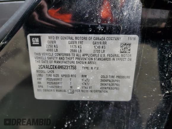 ✅ 2017 Chevrolet Equinox LT • VIN: 2GNALCEK4H6231758 • Лот: 91444355. Опубликован ранее на Copart с пробегом 117 808 миль. Бесплатный доступ к архиву аукционных продаж из США и подробный отчёт об истории автомобиля на DreamBid. Изображение 13.