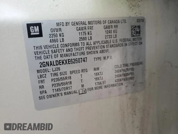 ✅ 2014 Chevrolet Equinox LTZ • VIN: 2GNALDEKXE6260747 • Лот: 91685575. Опубликован ранее на Copart с пробегом 131 006 миль. Бесплатный доступ к архиву аукционных продаж из США и подробный отчёт об истории автомобиля на DreamBid. Изображение 13.