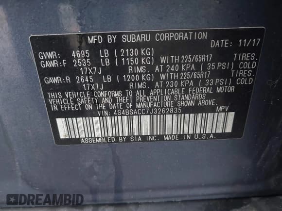 ✅ 2018 Subaru Outback Premium • VIN: 4S4BSACC7J3262835 • Lot: 42004127. Listed on IAAI with 78,423 mi. Free auction sales archive from the USA and detailed vehicle history report at DreamBid. Image 9.