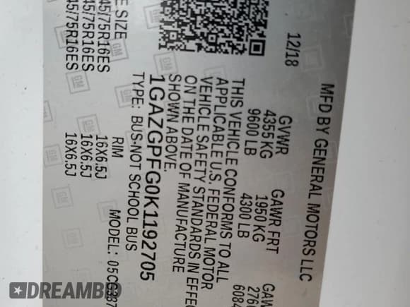 ✅ 2019 Chevrolet Express Passenger LT • VIN: 1GAZGPFG0K1192705 • Lot: 66196185. Wystawiony na Copart z przebiegiem 196 248 mil. Bezpłatny archiwum sprzedaży aukcyjnych z USA i szczegółowy raport historii pojazdu na DreamBid. Zdjęcie 14.