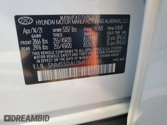 ✅ 2021 Hyundai Santa Fe Calligraphy • VIN: 5NMS5DAL0MH355881 • Lot: 59226954. Wystawiony na Copart z przebiegiem 14 349 mil. Bezpłatny archiwum sprzedaży aukcyjnych z USA i szczegółowy raport historii pojazdu na DreamBid. Zdjęcie 13.