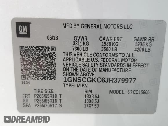 ✅ 2018 Chevrolet Suburban LS • VIN: 1GNSCGKC6JR379977 • Lot: 54351685. Listed on Copart with 138,574 mi. Free auction sales archive from the USA and detailed vehicle history report at DreamBid. Image 13.