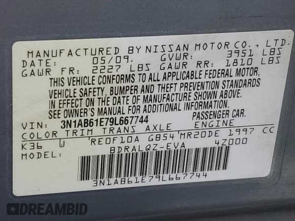 ✅ 2009 Nissan Sentra FE+ • VIN: 3N1AB61E79L667744 • Lot: 81227435. Wystawiony na Copart z przebiegiem 172 533 mil. Bezpłatny archiwum sprzedaży aukcyjnych z USA i szczegółowy raport historii pojazdu na DreamBid. Zdjęcie 12.