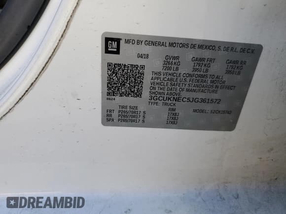 ✅ 2018 Chevrolet Silverado 1500 LS • VIN: 3GCUKNEC5JG361572 • Лот: 82684064. Опубликован ранее на Copart с пробегом 133 422 миль. Бесплатный доступ к архиву аукционных продаж из США и подробный отчёт об истории автомобиля на DreamBid. Изображение 12.