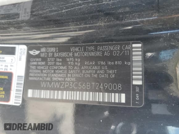 ✅ 2011 MINI Convertible S • VIN: WMWZP3C56BT249008 • Лот: 65756795. Опубликован ранее на Copart с пробегом 59 034 миль. Бесплатный доступ к архиву аукционных продаж из США и подробный отчёт об истории автомобиля на DreamBid. Изображение 12.