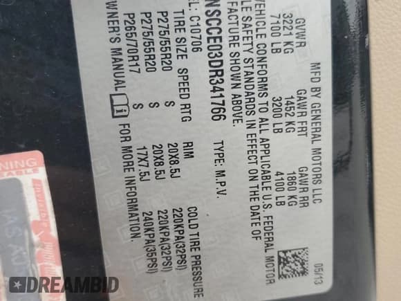 ✅ 2013 Chevrolet Tahoe LTZ • VIN: 1GNSCCE03DR341766 • Lot: 63620855. Listed on Copart with 214,701 mi. Free auction sales archive from the USA and detailed vehicle history report at DreamBid. Image 13.