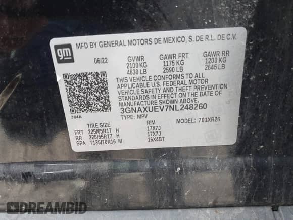 2022 Chevrolet Equinox LT с VIN 3GNAXUEV7NL248260, выставлен на аукционе IAAI как лот 43424688 с пробегом 122 763 миль миль и . История ставок и продаж доступна на DreamBid. Изображение 9.