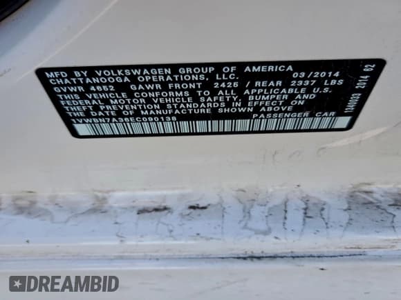 ✅ 2014 Volkswagen Passat SE • VIN: 1VWBN7A36EC090138 • Lot: 95491425. Wystawiony na Copart z przebiegiem 117 325 mil. Bezpłatny archiwum sprzedaży aukcyjnych z USA i szczegółowy raport historii pojazdu na DreamBid. Zdjęcie 12.