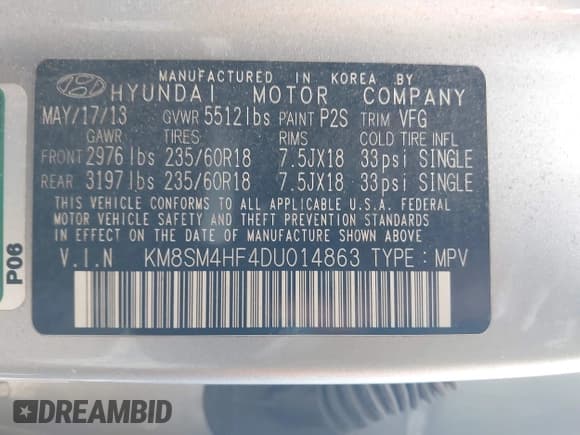 ✅ 2013 Hyundai Santa Fe GLS • VIN: KM8SM4HF4DU014863 • Лот: 43312807. Опубликован ранее на IAAI с пробегом 90 126 миль. Бесплатный доступ к архиву аукционных продаж из США и подробный отчёт об истории автомобиля на DreamBid. Изображение 9.