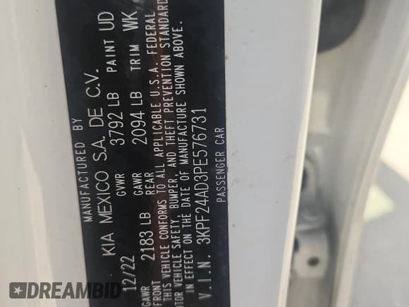 ✅ 2023 Kia Forte LX • VIN: 3KPF24AD3PE576731 • Lot: 84167595. Wystawiony na Copart z przebiegiem 52 221 mil. Bezpłatny archiwum sprzedaży aukcyjnych z USA i szczegółowy raport historii pojazdu na DreamBid. Zdjęcie 12.