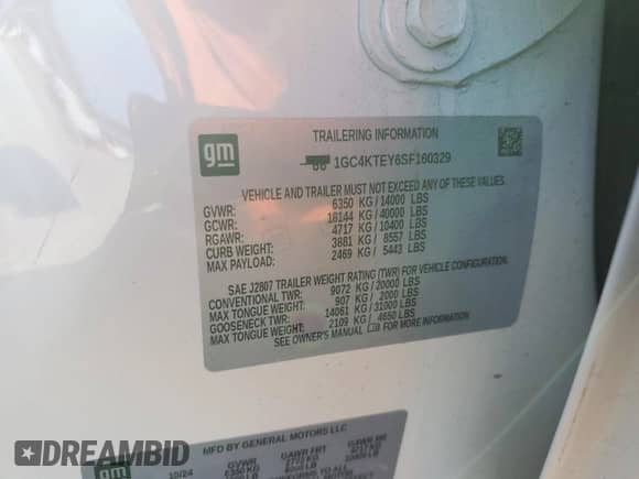 2025 Chevrolet Silverado 3500HD LT с VIN 1GC4KTEY6SF160329, выставлен на аукционе Copart как лот 85502945 с пробегом 13 013 миль миль и Списание • Salvage title. История ставок и продаж доступна на DreamBid. Изображение 12.