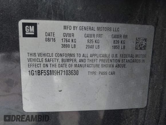 ✅ 2017 Chevrolet Cruze Premier • VIN: 1G1BF5SM9H7103630 • Lot: 43307644. Listed on IAAI with 119,658 mi. Free auction sales archive from the USA and detailed vehicle history report at DreamBid. Image 9.