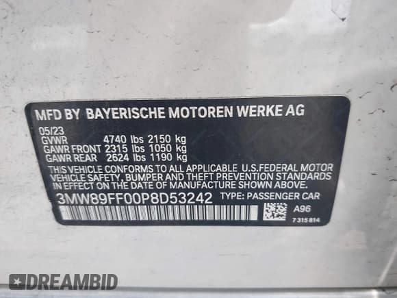 ✅ 2023 BMW 3 Series 330i xDrive • VIN: 3MW89FF00P8D53242 • Lot: 42638011. Listed on IAAI with 24,586 mi. Free auction sales archive from the USA and detailed vehicle history report at DreamBid. Image 9.