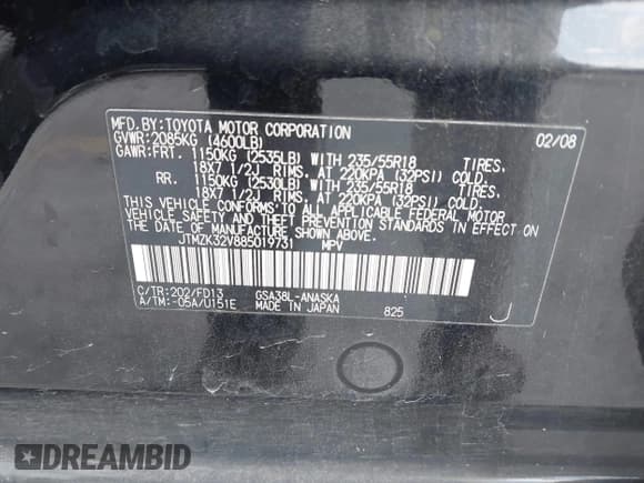 ✅ 2008 Toyota RAV4 Sport • VIN: JTMZK32V885019731 • Lot: 43021042. Listed on IAAI with 149,359 mi. Free auction sales archive from the USA and detailed vehicle history report at DreamBid. Image 9.