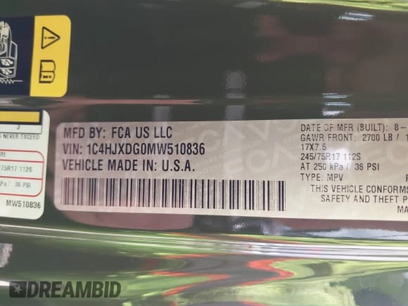 ✅ 2021 Jeep Wrangler Unlimited Sport S • VIN: 1C4HJXDG0MW510836 • Lot: 42072748. Listed on IAAI with 87,960 mi. Free auction sales archive from the USA and detailed vehicle history report at DreamBid. Image 9.