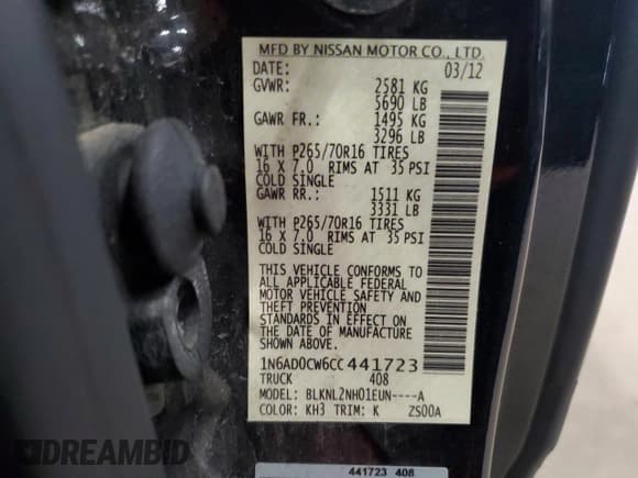 ✅ 2012 Nissan Frontier SV • VIN: 1N6AD0CW6CC441723 • Lot: 81458755. Wystawiony na Copart z przebiegiem 188 756 mil. Bezpłatny archiwum sprzedaży aukcyjnych z USA i szczegółowy raport historii pojazdu na DreamBid. Zdjęcie 12.