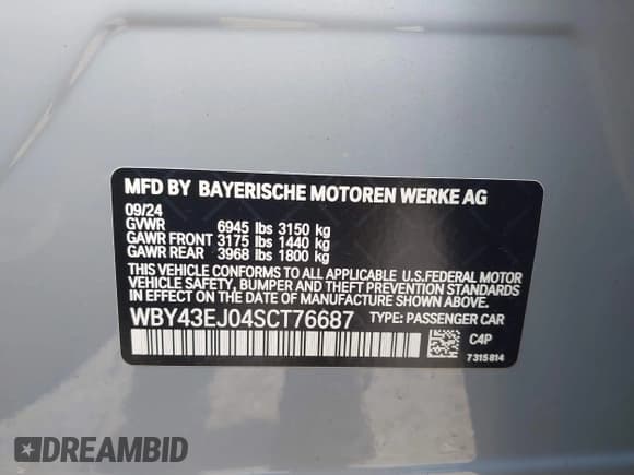 ✅ 2025 BMW i7 eDrive50 • VIN: WBY43EJ04SCT76687 • Lot: 42987154. Listed on IAAI with 6,358 mi. Free auction sales archive from the USA and detailed vehicle history report at DreamBid. Image 9.