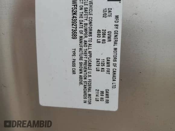 2003 Chevrolet Impala с VIN 2G1WF52K439273689, выставлен на аукционе Copart как лот 65999014 с пробегом 120 081 миль миль и Чистый • Clean title. История ставок и продаж доступна на DreamBid. Изображение 14.