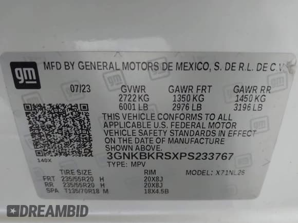 ✅ 2023 Chevrolet Blazer RS • VIN: 3GNKBKRSXPS233767 • Lot: 42473882. Listed on IAAI with 39,172 mi. Free auction sales archive from the USA and detailed vehicle history report at DreamBid. Image 9.