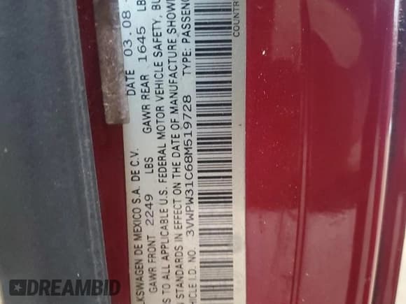 ✅ 2008 Volkswagen Beetle S • VIN: 3VWPW31C68M519728 • Lot: 80837885. Wystawiony na Copart z przebiegiem 120 407 mil. Bezpłatny archiwum sprzedaży aukcyjnych z USA i szczegółowy raport historii pojazdu na DreamBid. Zdjęcie 12.