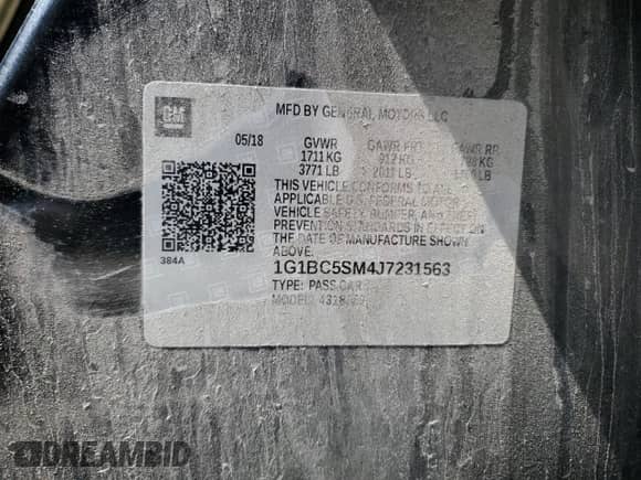 2018 Chevrolet Cruze LS с VIN 1G1BC5SM4J7231563, выставлен на аукционе Copart как лот 53261432 с пробегом 32 174 миль миль и . История ставок и продаж доступна на DreamBid. Изображение 10.