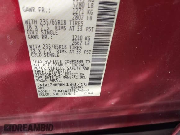 ✅ 2017 Nissan Murano S • VIN: 5N1AZ2MH9HN198786 • Lot: 43532061. Wystawiony na IAAI z przebiegiem 82 003 mil. Bezpłatny archiwum sprzedaży aukcyjnych z USA i szczegółowy raport historii pojazdu na DreamBid. Zdjęcie 9.