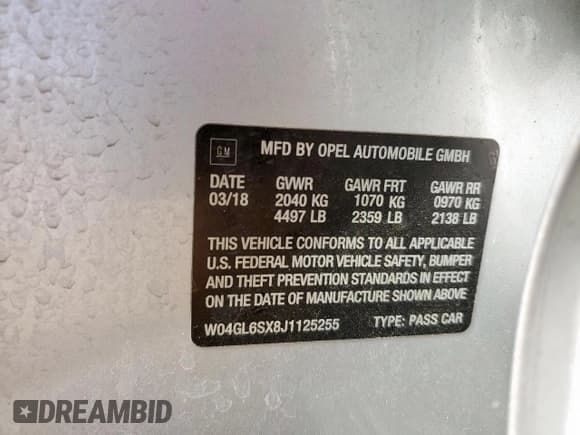 ✅ 2018 Buick Regal Preferred • VIN: W04GL6SX8J1125255 • Lot: 58389825. Listed on Copart with 38,260 mi. Free auction sales archive from the USA and detailed vehicle history report at DreamBid. Image 12.