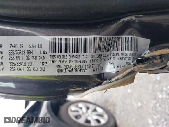 ✅ 2018 Dodge Journey SXT • VIN: 3C4PDCBB3JT145427 • Lot: 42345613. Listed on IAAI with 99,657 mi. Free auction sales archive from the USA and detailed vehicle history report at DreamBid. Image 9.