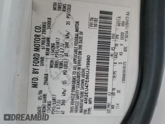 ✅ 2006 Mercury Mountaineer Luxury • VIN: 4M2EU47E86UJ19980 • Lot: 90075295. Wystawiony na Copart z przebiegiem 321 123 mil. Bezpłatny archiwum sprzedaży aukcyjnych z USA i szczegółowy raport historii pojazdu na DreamBid. Zdjęcie 13.