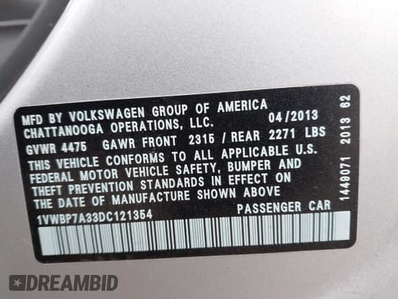 ✅ 2013 Volkswagen Passat SE • VIN: 1VWBP7A33DC121354 • Лот: 43571150. Опубликован ранее на IAAI с пробегом 109 752 миль. Бесплатный доступ к архиву аукционных продаж из США и подробный отчёт об истории автомобиля на DreamBid. Изображение 9.