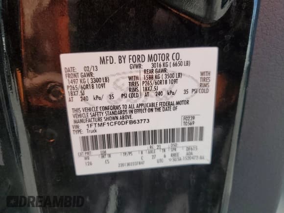 ✅ 2013 Ford F-150 XL • VIN: 1FTMF1CF0DFB63773 • Lot: 64401995. Wystawiony na Copart z przebiegiem 160 690 mil. Bezpłatny archiwum sprzedaży aukcyjnych z USA i szczegółowy raport historii pojazdu na DreamBid. Zdjęcie 12.