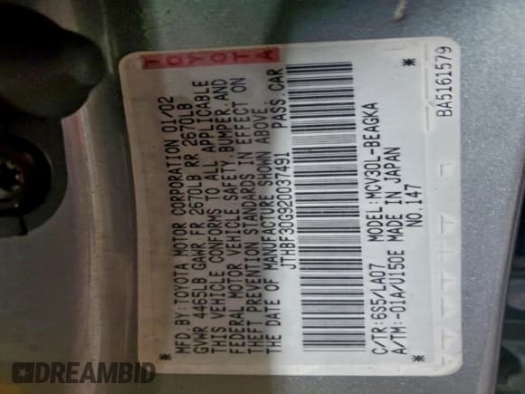 ✅ 2002 Lexus ES 300 • VIN: JTHBF30G920037491 • Лот: 93692625. Опубликован ранее на Copart с пробегом 124 463 миль. Бесплатный доступ к архиву аукционных продаж из США и подробный отчёт об истории автомобиля на DreamBid. Изображение 12.