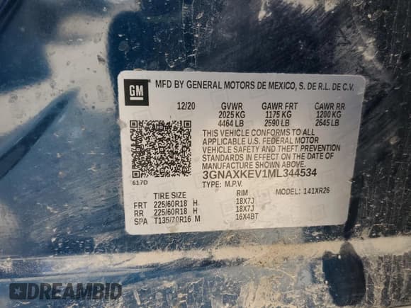 ✅ 2021 Chevrolet Equinox LT • VIN: 3GNAXKEV1ML344534 • Лот: 70932175. Опубликован ранее на Copart с пробегом 91 508 миль. Бесплатный доступ к архиву аукционных продаж из США и подробный отчёт об истории автомобиля на DreamBid. Изображение 13.