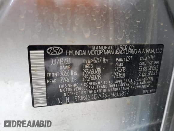 ✅ 2023 Hyundai Santa Fe SEL • VIN: 5NMS3DAJ6PH601857 • Lot: 85736895. Wystawiony na Copart z przebiegiem 23 680 mil. Bezpłatny archiwum sprzedaży aukcyjnych z USA i szczegółowy raport historii pojazdu na DreamBid. Zdjęcie 13.