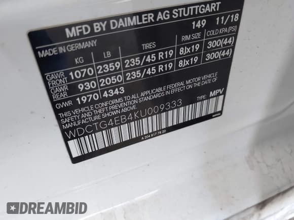 ✅ 2019 Mercedes-Benz GLA 250 • VIN: WDCTG4EB4KU009333 • Lot: 43306710. Wystawiony na IAAI z przebiegiem 59 413 mil. Bezpłatny archiwum sprzedaży aukcyjnych z USA i szczegółowy raport historii pojazdu na DreamBid. Zdjęcie 9.