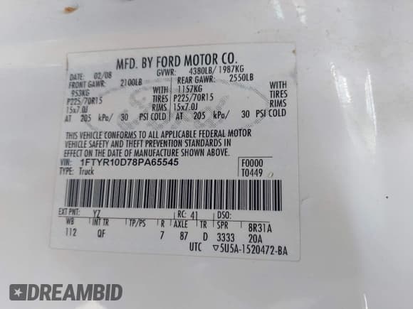 ✅ 2008 Ford Ranger XL • VIN: 1FTYR10D78PA65545 • Лот: 42990216. Опубликован ранее на IAAI с пробегом 91 944 миль. Бесплатный доступ к архиву аукционных продаж из США и подробный отчёт об истории автомобиля на DreamBid. Изображение 9.