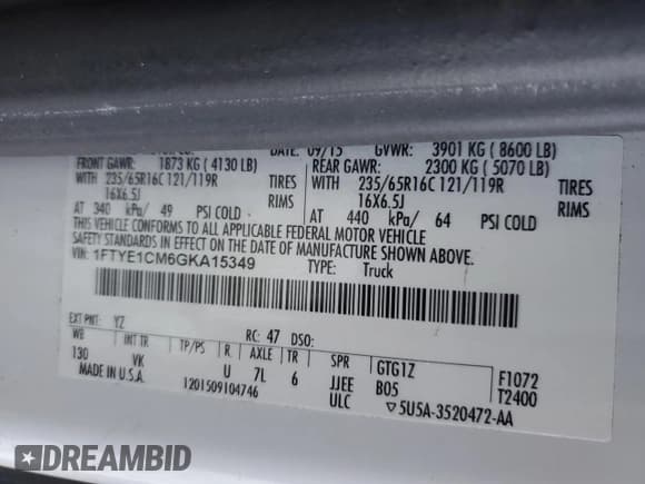 ✅ 2016 Ford Transit Cargo • VIN: 1FTYE1CM6GKA15349 • Lot: 41845265. Wystawiony na Copart z przebiegiem 119 991 mil. Bezpłatny archiwum sprzedaży aukcyjnych z USA i szczegółowy raport historii pojazdu na DreamBid. Zdjęcie 14.