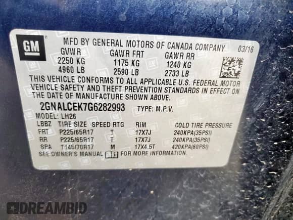 2016 Chevrolet Equinox LT с VIN 2GNALCEK7G6282993, выставлен на аукционе Copart как лот 66532115 с пробегом 117 002 миль миль и Списание • Salvage title. История ставок и продаж доступна на DreamBid. Изображение 13.