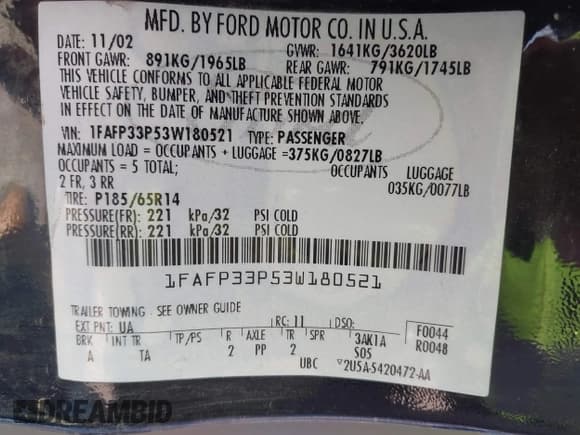 ✅ 2003 Ford Focus LX • VIN: 1FAFP33P53W180521 • Lot: 43639979. Wystawiony na IAAI z przebiegiem 102 163 mil. Bezpłatny archiwum sprzedaży aukcyjnych z USA i szczegółowy raport historii pojazdu na DreamBid. Zdjęcie 9.
