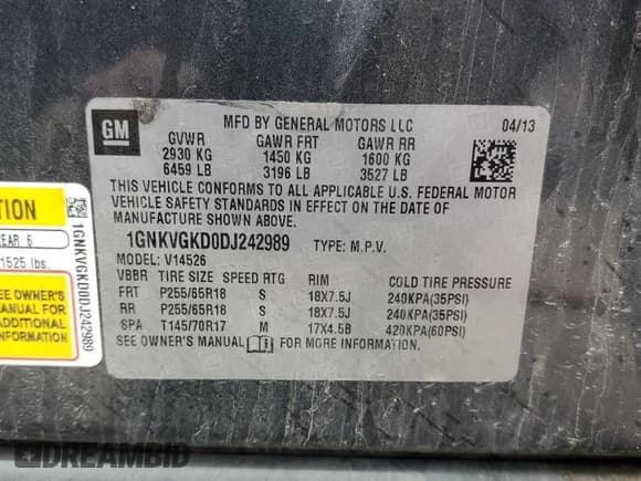 ✅ 2013 Chevrolet Traverse LT • VIN: 1GNKVGKD0DJ242989 • Lot: 53601655. Wystawiony na Copart z przebiegiem 228 744 mil. Bezpłatny archiwum sprzedaży aukcyjnych z USA i szczegółowy raport historii pojazdu na DreamBid. Zdjęcie 15.