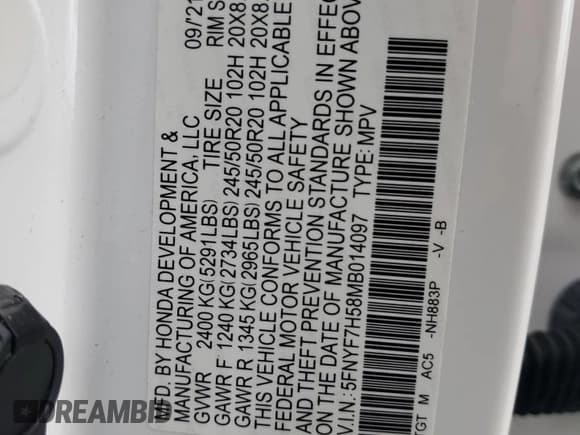 ✅ 2021 Honda Passport EX-L • VIN: 5FNYF7H58MB014097 • Lot: 69596985. Listed on Copart with 41,048 mi. Free auction sales archive from the USA and detailed vehicle history report at DreamBid. Image 13.