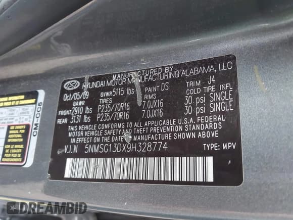 ✅ 2009 Hyundai Santa Fe GLS • VIN: 5NMSG13DX9H328774 • Lot: 43441588. Listed on IAAI with 65,494 mi. Free auction sales archive from the USA and detailed vehicle history report at DreamBid. Image 9.